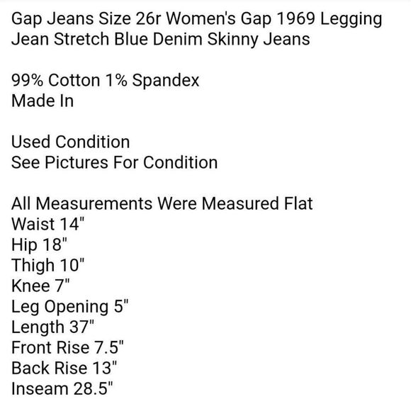 Gap Jeans Size 26r Women's Gap 1969 Legging Jean Stretch Blue Denim Skinny Jeans - Picture 6 of 6